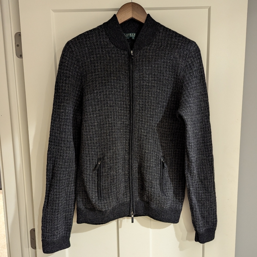 Lauren Ralph Lauren 100% Lambswool zip up sweater black 🖤 and grey 🩶 XL